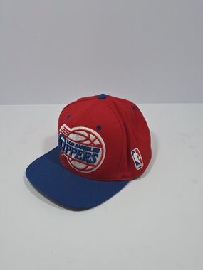 Mitchell & Ness LA Clippers Snapback Hat Red/Blue Spellout Under Visor Cap